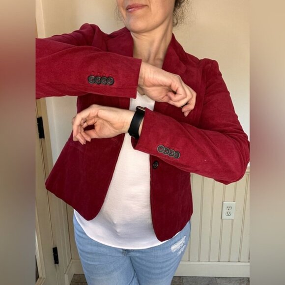 Brooks Brothers 346 Corduroy Blazer Red Fitted Buttoned Floral Lined Womens Sz 4 - Picture 4 of 11